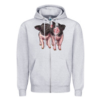 Heather Grey cute baby pigs Zipper Hoodie - Artiststas