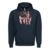 Navy cute baby pigs Zipper Hoodie - Artiststas