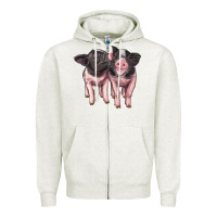 Oatmeal Heather cute baby pigs Zipper Hoodie - Artiststas