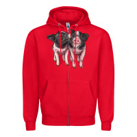 Red cute baby pigs Zipper Hoodie - Artiststas