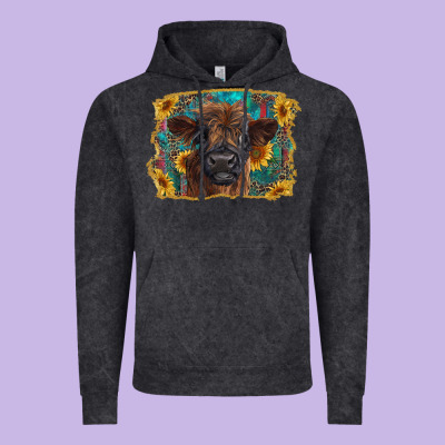 Highland Cow Calf With Western Background Vintage Hoodie Designed By Ranaportraitstore