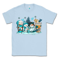 Dusty Blue winter snowman coffee cups Classic Tee - AdoDesignShop