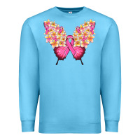 Ocean Blue Pink ribbon Breast Cancer butterfly Premium Sweatshirt - NancyCooperArtShop