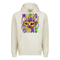 Oatmeal Heather mardi gras mask Premium Hoodie - LillyAllenDesigns