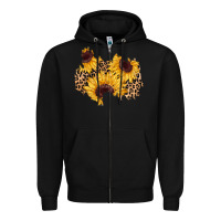 Black sunflower leopard patch Zipper Hoodie - AdoDesignShop