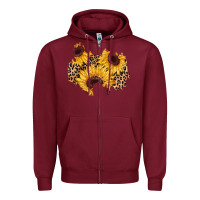 Burgundy sunflower leopard patch Zipper Hoodie - AdoDesignShop
