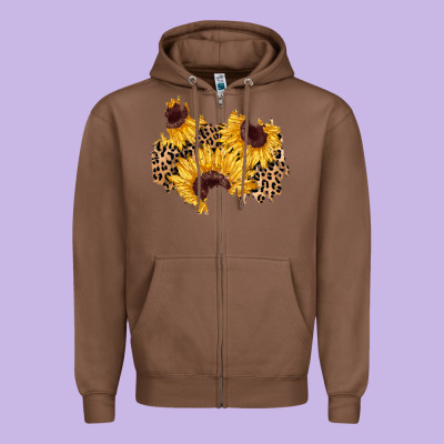 Sunflower Leopard Patch Zipper Hoodie Designed By Adodesignshop