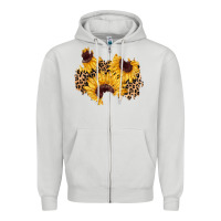 Dove Grey sunflower leopard patch Zipper Hoodie - AdoDesignShop