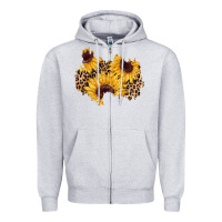 Heather Grey sunflower leopard patch Zipper Hoodie - AdoDesignShop