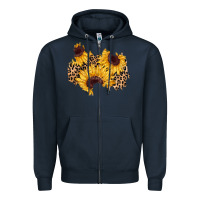 Navy sunflower leopard patch Zipper Hoodie - AdoDesignShop