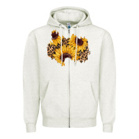 Oatmeal Heather sunflower leopard patch Zipper Hoodie - AdoDesignShop