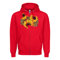 Red sunflower leopard patch Zipper Hoodie - AdoDesignShop