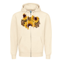 Sandshell sunflower leopard patch Zipper Hoodie - AdoDesignShop