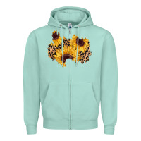 Seafoam sunflower leopard patch Zipper Hoodie - AdoDesignShop
