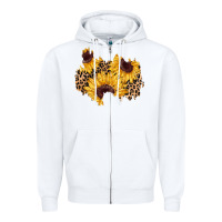 White sunflower leopard patch Zipper Hoodie - AdoDesignShop