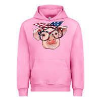 Fuchsia Pink american flag with pig Urban Hoodie - RanaPortraitStore