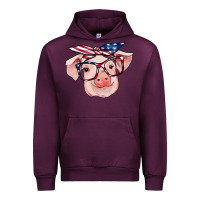 Mauve Wine american flag with pig Urban Hoodie - RanaPortraitStore