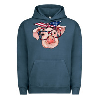 Pigment Midnight Navy american flag with pig Urban Hoodie - RanaPortraitStore