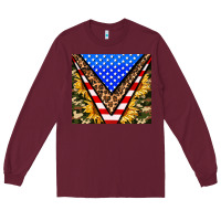 Burgundy american sunflower and camouflage Long Sleeve Tee - AdoDesignShop