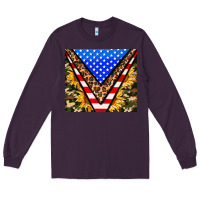 Plum american sunflower and camouflage Long Sleeve Tee - AdoDesignShop