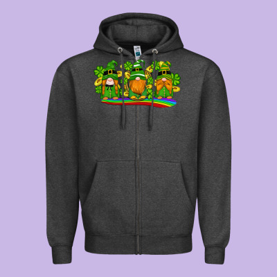 St Patricks Day Gnomes Shamrock Gold Rainbow Zipper Hoodie Designed By Artiststas