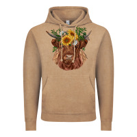 Vintage Coffee highland cow with sunflowers Vintage Hoodie - RanaPortraitStore