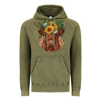 Vintage Olive highland cow with sunflowers Vintage Hoodie - RanaPortraitStore