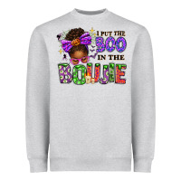 Heather Grey I Put The Boo In The Boujie Messy Bun Heavyweight Sweatshirt - texasbilliewilder