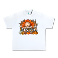 White Thanksgiving Turkey Pumpkin Blessed Urban Heavy Tee - CowhideDigitalArt