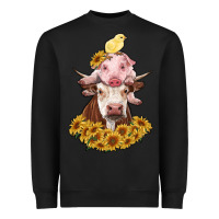 Black cow with pig and chick Heavyweight Sweatshirt - RanaPortraitStore