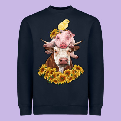 Cow With Pig And Chick Heavyweight Sweatshirt Designed By Ranaportraitstore