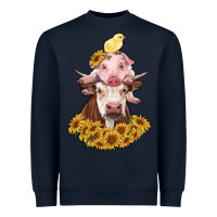 Navy cow with pig and chick Heavyweight Sweatshirt - RanaPortraitStore