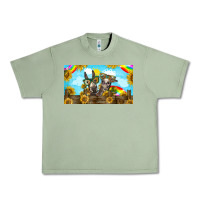 Oil Green 2 donkeys sunflower Urban Heavy Tee - BarkalooDesign