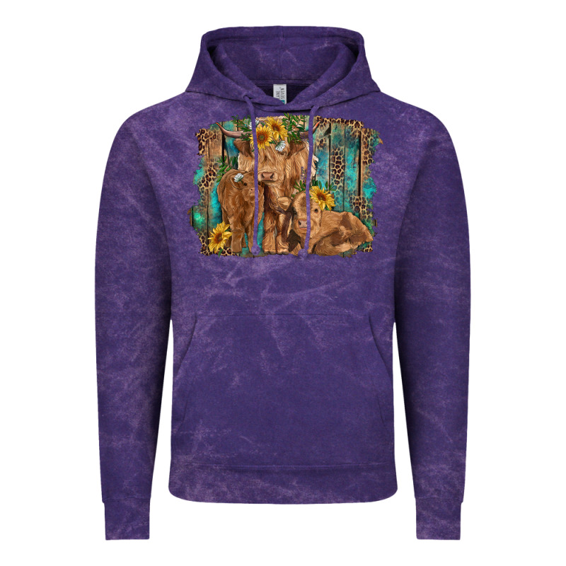 Highland Cow Family Cattle And Calf With Sunflower And Turquoise Backg Vintage Hoodie by RanaPortraitStore | Teevron