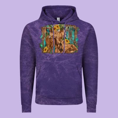 Highland Cow Family Cattle And Calf With Sunflower And Turquoise Backg Vintage Hoodie Designed By Ranaportraitstore