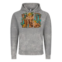 Cloud Rock highland cow family cattle and calf with sunflower and turquoise backg Vintage Hoodie - RanaPortraitStore