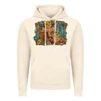 Vintage Artic highland cow family cattle and calf with sunflower and turquoise backg Vintage Hoodie - RanaPortraitStore