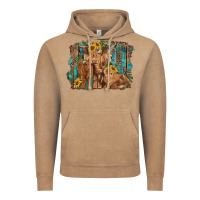 Vintage Coffee highland cow family cattle and calf with sunflower and turquoise backg Vintage Hoodie - RanaPortraitStore