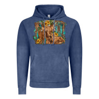 Vintage Denim highland cow family cattle and calf with sunflower and turquoise backg Vintage Hoodie - RanaPortraitStore