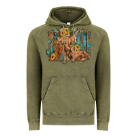 Vintage Olive highland cow family cattle and calf with sunflower and turquoise backg Vintage Hoodie - RanaPortraitStore