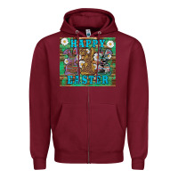 Burgundy easter happy easter western bunnies daisies Zipper Hoodie - Artiststas