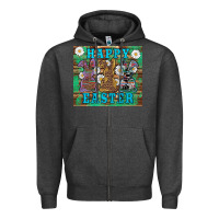 Charcoal Heather easter happy easter western bunnies daisies Zipper Hoodie - Artiststas