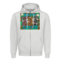 Dove Grey easter happy easter western bunnies daisies Zipper Hoodie - Artiststas