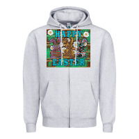 Heather Grey easter happy easter western bunnies daisies Zipper Hoodie - Artiststas