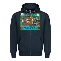 Navy easter happy easter western bunnies daisies Zipper Hoodie - Artiststas
