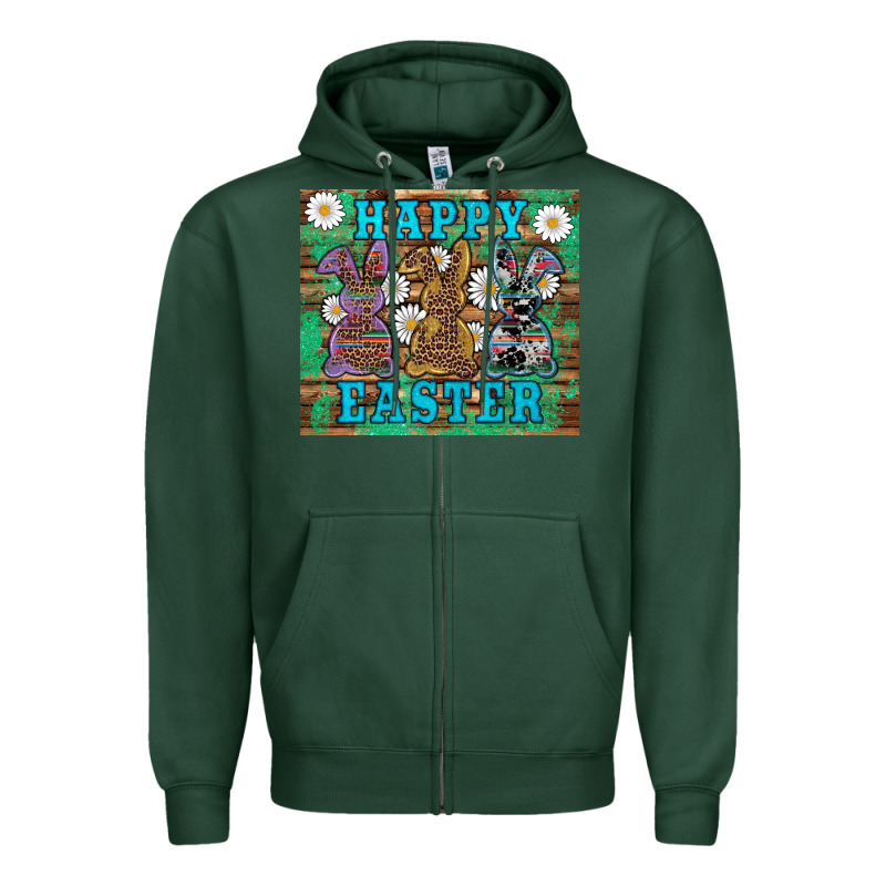 Easter Happy Easter Western Bunnies Daisies Zipper Hoodie by Artiststas | Teevron