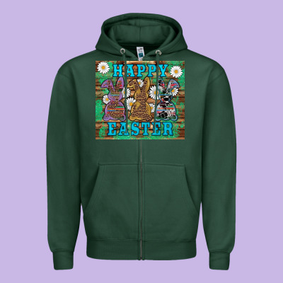 Easter Happy Easter Western Bunnies Daisies Zipper Hoodie Designed By Artiststas
