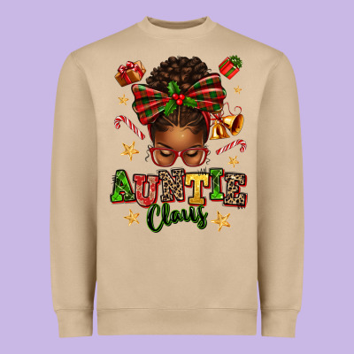 Auntie Claus Afro Messy Bun Heavyweight Sweatshirt Designed By Texasbilliewilder