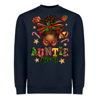 Navy Auntie Claus Afro Messy Bun Heavyweight Sweatshirt - texasbilliewilder