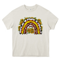 Cream sunflower sports rainbow Heavy Core Tee - RacoonDesign
